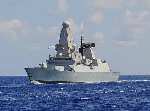 The Royal Navy destroyer HMS Dragon (D35) underway in the Mediterranean Sea, in 2013.