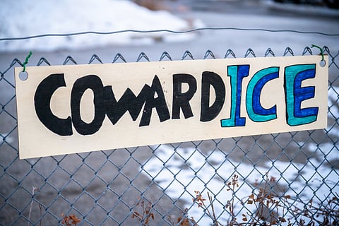 Protest sign against ICE in Minneapolis, 11 January 2026.