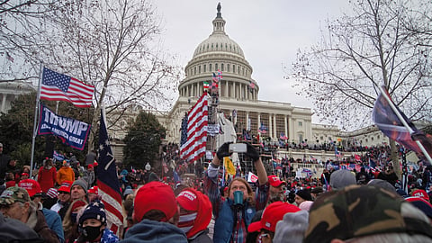 Rioters outside the US Capitol building on January 6, 2021.