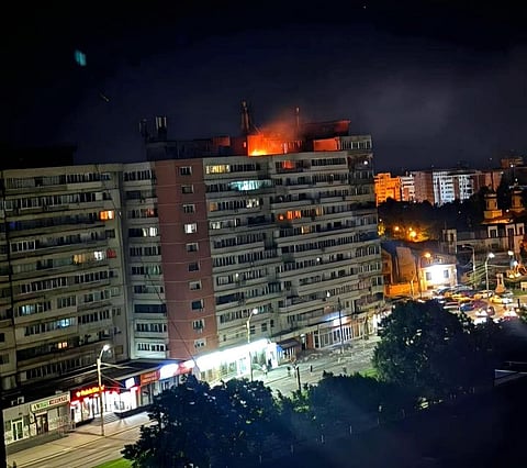 Drone hits an apartment block in Galati, Romania.