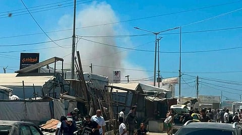 An Israeli strike near the Al-Nuss junction in the Al-Mawasi area of Khan Younis, Southern Gaza Strip, 7 June 2026.