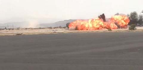 Moment alleged Saudi missiles hit airport.