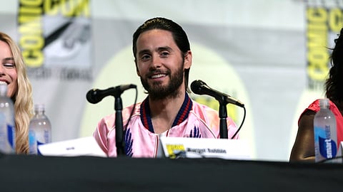 Jared Leto speaking at the 2016 San Diego Comic Con International, for "Suicide Squad", at the San Diego Convention Center in San Diego, California.