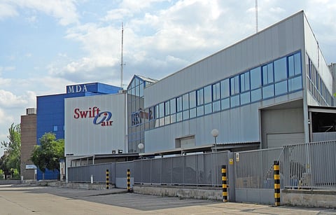View of Swiftair's headquarters, at 14th Calle del Ingeniero Torres Quevedo (street) in San Blas-Canillejas District in Madrid, Spain.
