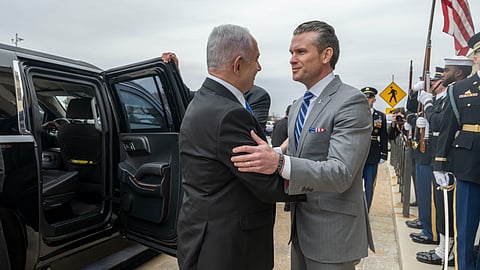 Secretary of Defense Pete Hegseth hosts a bilateral exchange with Israeli Prime Minister Benjamin Netanyahu at the Pentagon, Washington, D.C., Feb. 5, 2025.