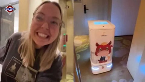 A viral video showed a robot delivering food to a hotel room in China.