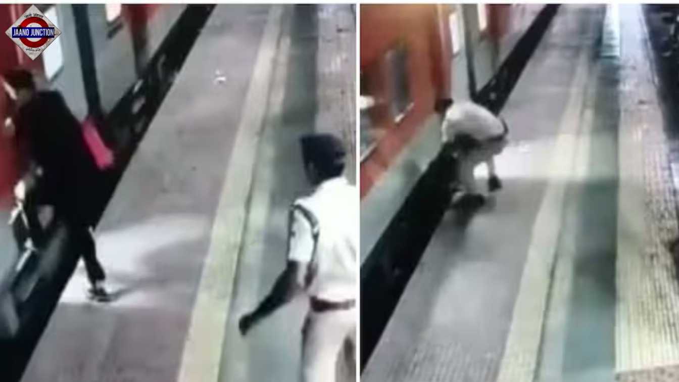 Railway cop saves man who fell boarding a moving train.
