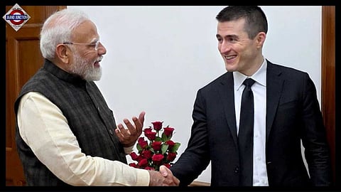 Prime Minister Narendra Modi shakes hand with Lex Fridman, a Russian-born American AI researcher and podcaster.