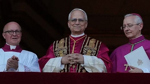 Newly elected Pope Leo XIV appears at the balcony of St. Peter's Basilica at the Vatican. 