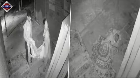 CCTV camera caught two women abandoning the elderly woman at a deserted place.