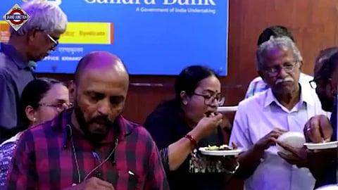 Bank employees staged a protest against the 'beef ban' by consuming beef in front of the regional manager's office.