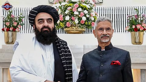 Taliban Foreign Minister Amir Khan Muttaqi with Indian counterpart S Jaishankar, in New Delhi on Friday.