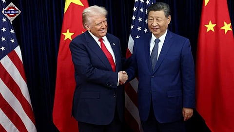 Donald Trump shakes hands with Xi Jinping