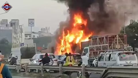 Vehicles caught fire after collision.
