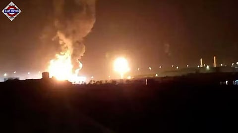 Firefighting teams were still working to contain the blaze.