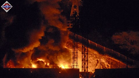 Picture of fire at Fuerte Tiuna, Venezuela's largest military complex, after a series of explosions in Caracas on January 3, 2026. 