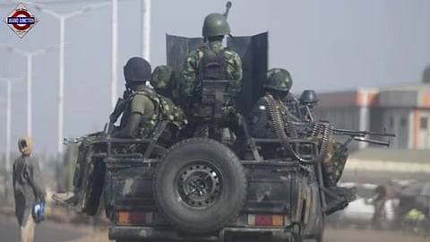 Nigeria army patrols along the Kaduna Birnin Gwari area in Nigeria. 