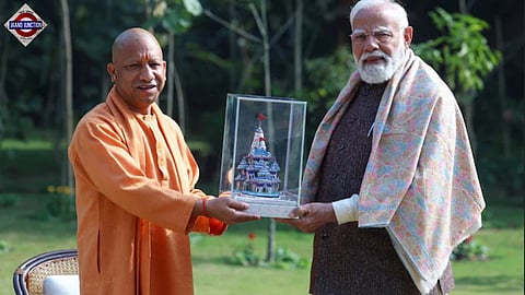Uttar Pradesh CM Yogi Adityanath has gifted a Ram Mandir replica to the Prime Minister Narendra Modi in New Delhi.