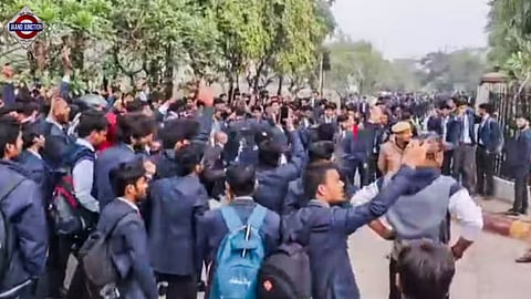 Students protest at Kanpur's Maharana Pratap Engineering College after guards and professors allegedly thrashed some students over late arrival.