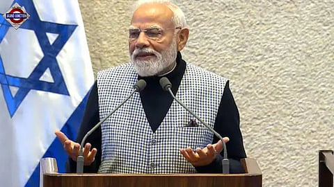Prime Minister Narendra Modi addresses Knesset, Israel's house of representatives, on Wednesday, February 25, 2026.