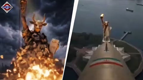 The video shows a missile travelling through clouds before striking the Statue of Liberty.