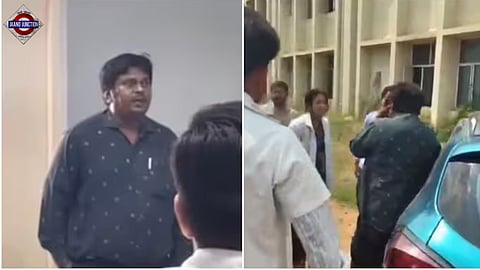 Students thrashed the professor inside the college premises.