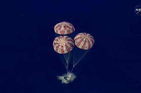 The Artemis II crew capsule splashes down in the Pacific Ocean at 5:07pm Pacific Time on April 10