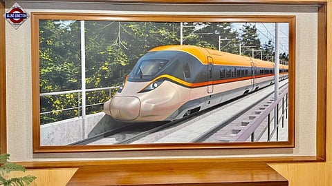 A picture of the upcoming debut bullet train in the country has been installed at a gate outside the Ministry of Railways.