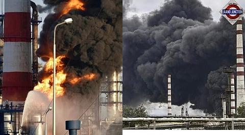 Smoke rises over Moscow after a reported Ukrainian drone strike targeted an oil refinery, marking the second attack on the facility this week amid escalating tensions in the Russia-Ukraine war.