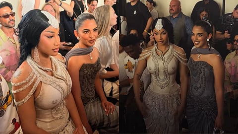Front row, Cardi B and Isha Ambani sat together in couture looks, both dressed in a way that matched the show’s sculptural theme rather than standing apart from it.