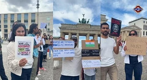 Indians gather near Berlin's Brandenburg Gate in a show of solidarity with Sonam Wangchuk and the student-led CJP protest over alleged NEET exam irregularities.