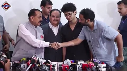 Union Ministers JP Nadda and Jitendra Singh with CJP's Saurav Das and Ashutosh Ranka after holding the third round of talks.