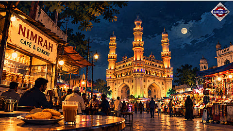 Beneath the illuminated Charminar, a glass of Irani chai and an Osmania biscuit offer a glimpse into Hyderabad's timeless charm after midnight | I Know A Place