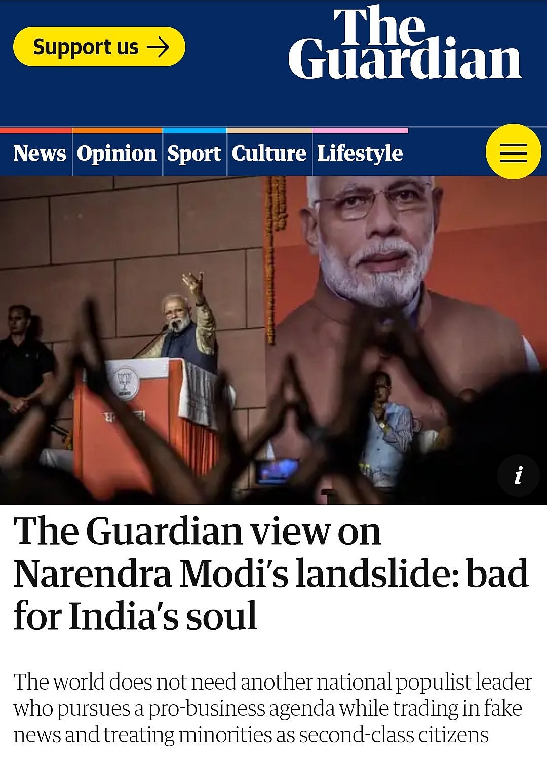மோடியின் இருண்ட அரசியலிடம் இந்தியாவின் ஆன்மா தோற்றுவிட்டது: - The Guardian தலையங்கம்