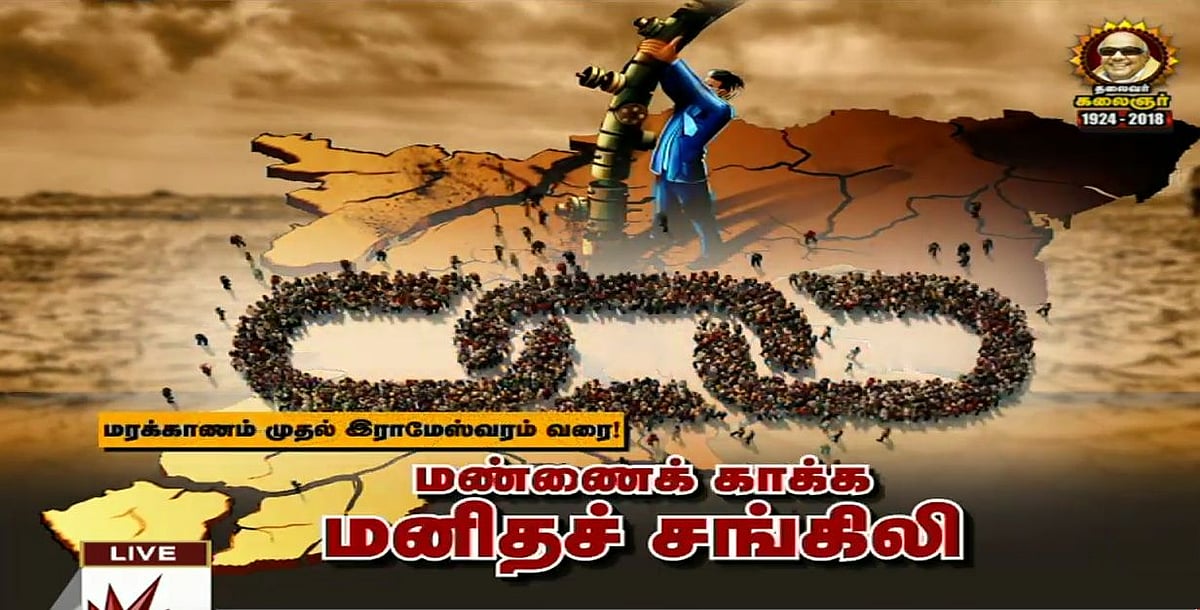 ஹைட்ரோகார்பன் திட்டத்திற்கு எதிர்ப்பு : 596 கி.மீ மாபெரும் மனித சங்கிலிப் போராட்டம்!