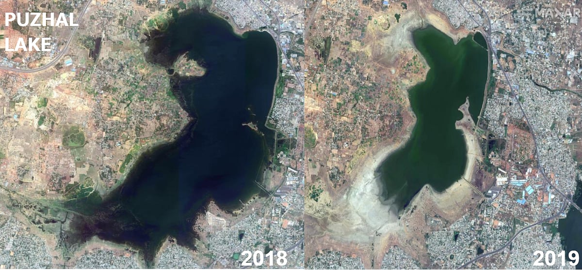சென்னை ஏரிகள் நீர் இல்லாமல் பாலைவனமாக இருக்கிறது : செயற்கைக்கோள் புகைப்படங்களே சாட்சி 