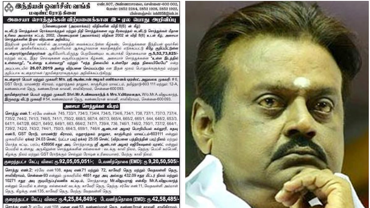 கடனில் மூழ்கிய விஜயகாந்த் : ஏலத்திற்கு வந்த சொந்த வீடு, கல்லூரி  - கவலையில் தே.மு.தி.க