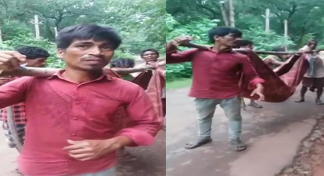 திங்கட்கிழமை ஆம்புலன்ஸ் வராது என்று சொன்ன மருத்துவமனை நிர்வாகம்: சடலத்தை துணியில் தூக்கி சென்ற உறவினர்கள்