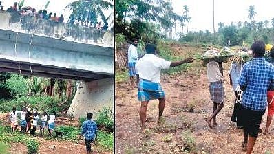 சுடுகாட்டுக்குப் போக வழி இல்லை : சாதி கொடுமையால் சடலத்தை பாலத்தில் இருந்து கயிறு கட்டி இறக்கிய அவலம் !