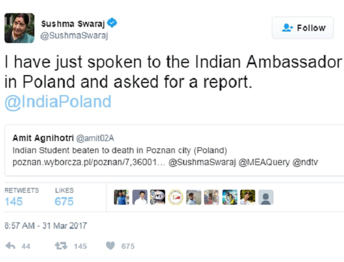 யார் எப்போது ட்விட்டரில் உதவி கேட்டாலும் ஓடி வந்து உதவுபவர் சுஷ்மா - இரங்கல் தெரிவித்த அரசியல் தலைவர்கள்