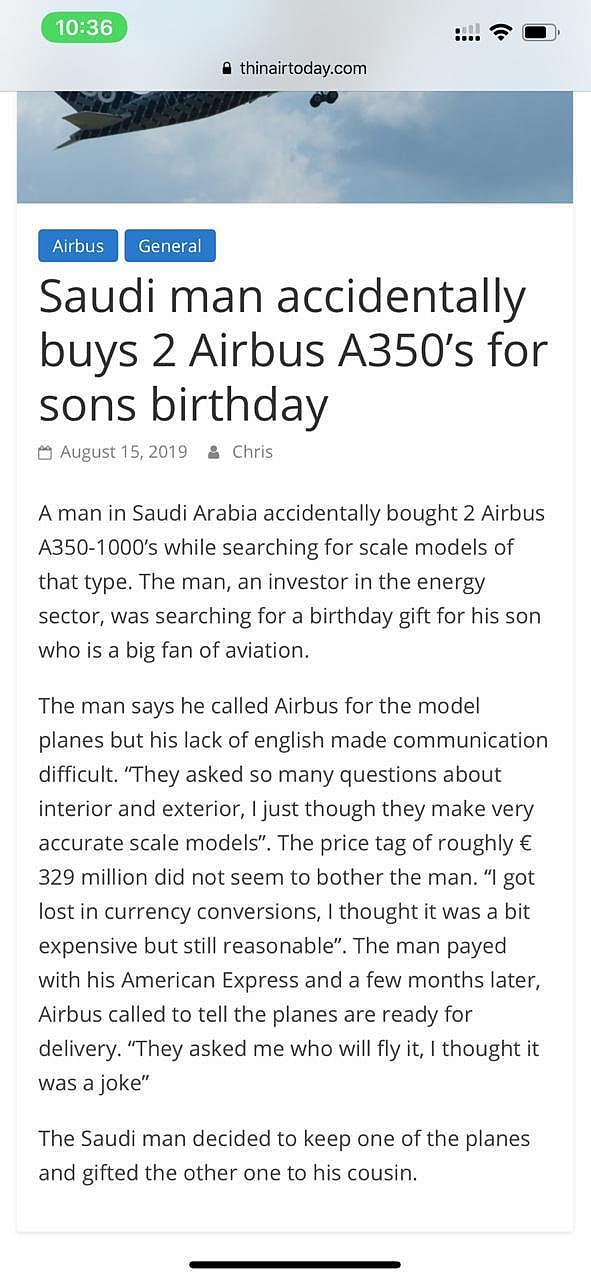 மகன் பிறந்தநாளுக்கு 2400 கோடி ரூபாய் விமானங்களைப் பரிசளித்த தொழிலதிபர் - வைரல் ஆன வதந்தி ! 