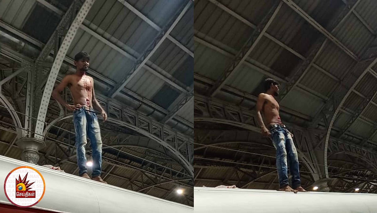 குடி போதையில் ரயில் மீது ஏறி கூச்சலிட்ட இளைஞர்: சென்னை எழும்பூர் ரயில் நிலையத்தில் பரபரப்பு!