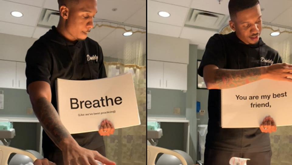 மனைவியின் பிரசவ வலியைப் போக்க  ‘காதல் புத்தகம்’ : பாசக்கார கணவரின் நெகிழ்ச்சியான செயல்- வைரலாகும் வீடியோ!