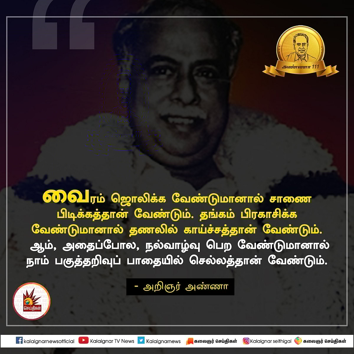 பேரறிஞர் அண்ணாவின் பொன்மொழிகள் : பிறந்த நாள் சிறப்புத் தொகுப்பு #AnnaQuotes