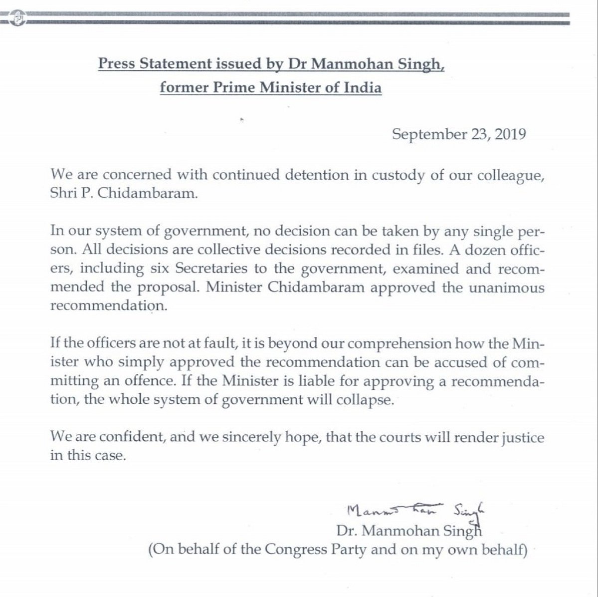 “அதிகாரிகள் பரிந்துரைத்தது தவறில்லை; ஒப்புதல் அளித்தது தவறா?” - ப.சிதம்பரத்துக்கு ஆதரவாக மன்மோகன் சிங்!