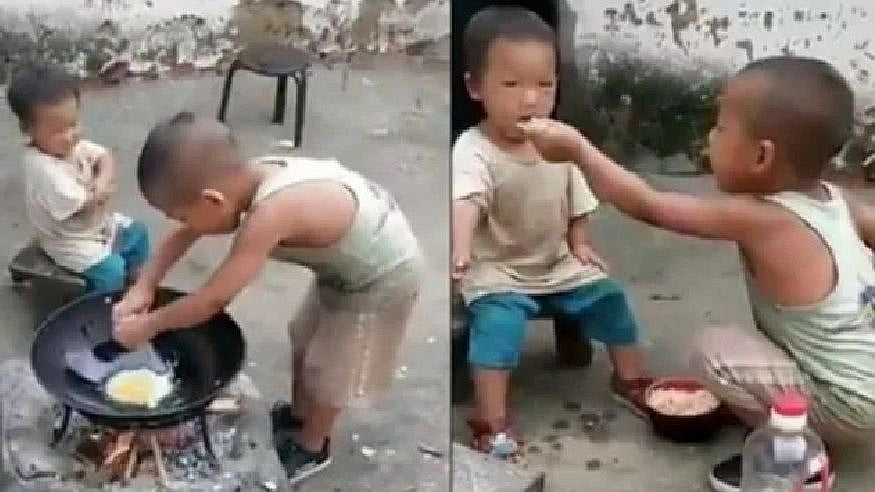 பசியால் வாடிய  தங்கைக்கு ஃப்ரைட் ரைஸ் சமைத்து, ஊட்டிவிட்ட 5 வயது அண்ணன் - இந்தோனேசியாவில் ஒரு ‘பாசமலர்’!