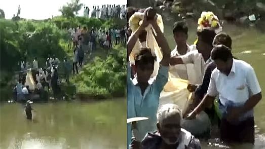 “முதல்வர் ஊரில் சுடுகாட்டிற்கு வழி இல்லை” : இடுப்பளவு தண்ணீரில் சடலத்தை எடுத்துச் செல்லும் அவலம்! 