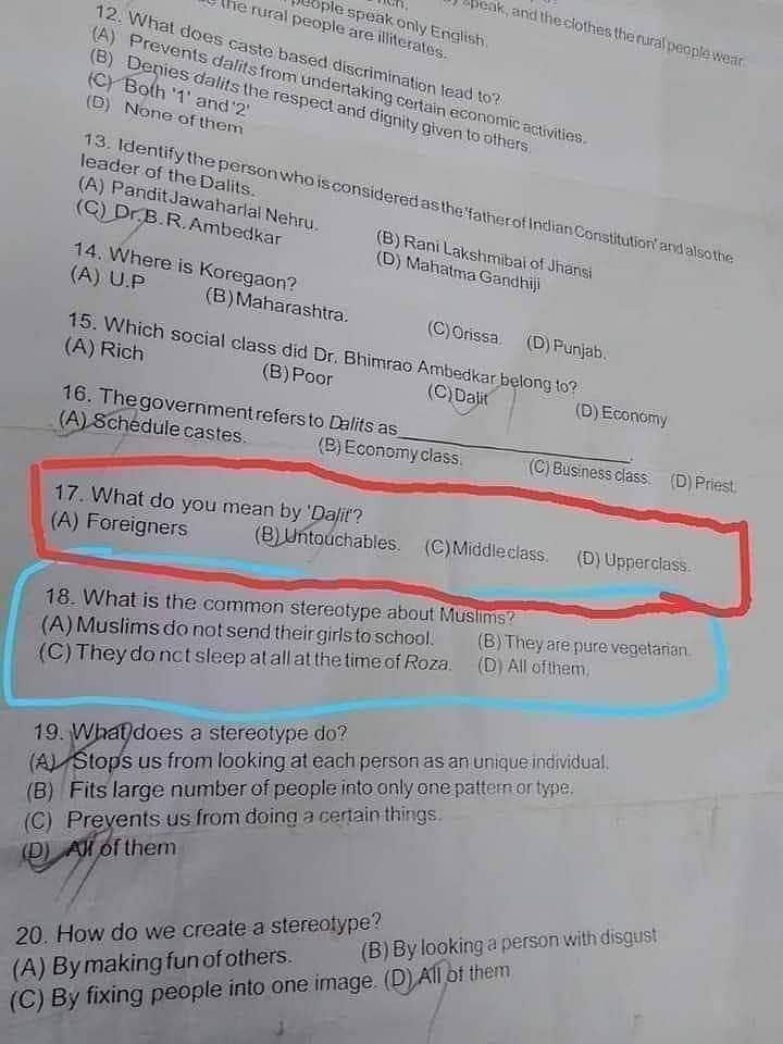 ‘தலித்’ என்றால் தீண்டத்தகாதவர்களா ? : பாடப் புத்தகத்தின் வழி குழந்தைகள் மனதில் நஞ்சை விதைக்கும் பா.ஜ.க !
