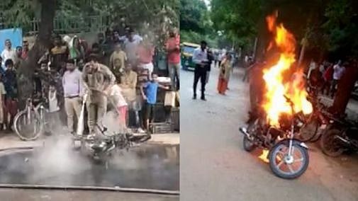 "16 ஆயிரம் ரூபாய் அபராதமா? வண்டியே வேண்டாம்” -  சொந்த வாகனத்தை தீவைத்து எரித்த இளைஞர்! (விடியோ)