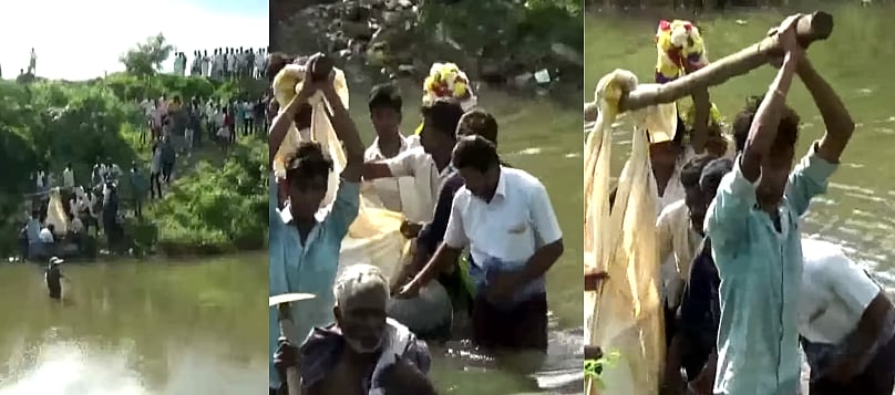 “முதல்வர் ஊரில் சுடுகாட்டிற்கு வழி இல்லை” : இடுப்பளவு தண்ணீரில் சடலத்தை எடுத்துச் செல்லும் அவலம்!